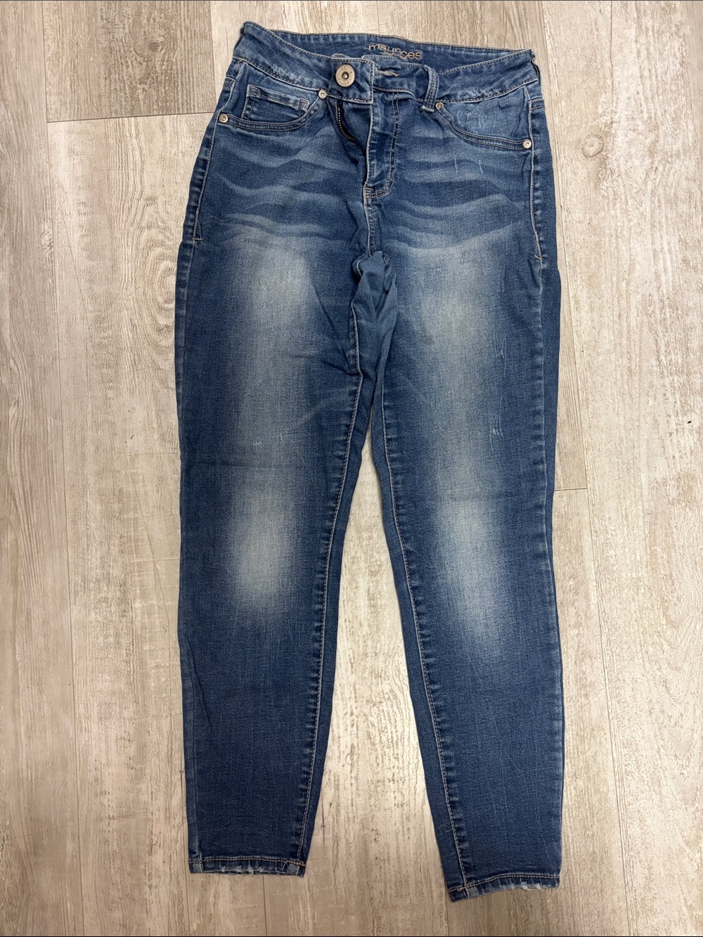 Maurices Dark Blue Skinny Jeans with Faded Detail